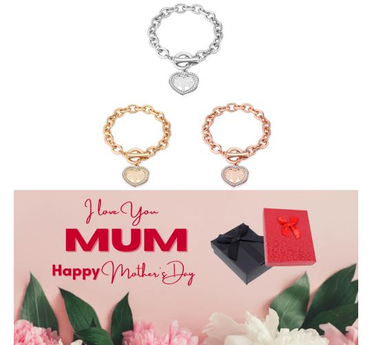 10 pcs - Tree of life Heart Charm Crystals Bracelet + Mother’s Day Message Gift Box - 10pc Random Colour|GCJ510-Silver/Gold/Rosegold-MD|UK SELLER