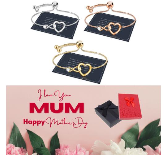 10 pcs - Exquisite Women Adjustable Infinity Heart Bracelet + Mother’s Day Message Gift Box - Random Colour|GCJ188-Silver/Gold/Rosegold-MD|UK SELLER