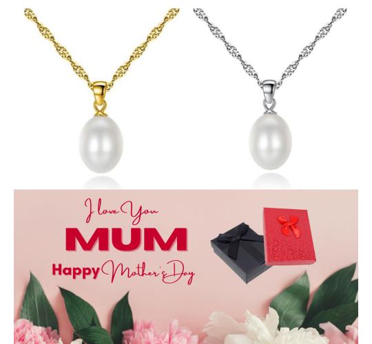 10 pcs - Stunning White Freshwater Pearl Pendant Necklace + Mother’s Day Message Gift Box - Random Colour|GCJ222-Gold/Silver-MD|UK SELLER