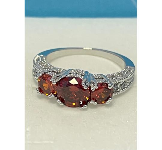 10 pcs - Vintage Three Stone Red Ruby Zircon Crystals Silver Ring - Random Size|GCJ560-M/P/R|UK SELLER