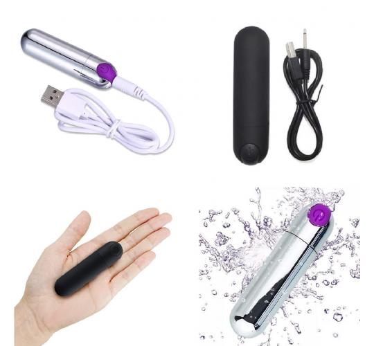 5 pcs - USB Rechargeable 10 Modes Bullet Vibrator - Random Colour|GCAP038-Black/Silver|UK seller