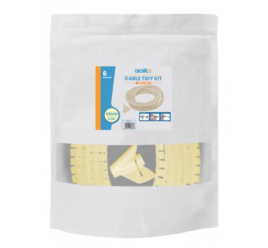 30 x Cream - 6m - Cable Tidy - Spiral Cable Wrap - Pack of 2 x 3m + Fitting Tool - Larger Capacity 20mm Diameter - Cable Management for PC, TV Wires a