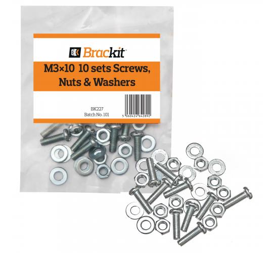 100 x Pack of 10 Sets M3X10mm (1/8”x13/32”) Screws, Nuts & Washers – Steel Round Head Design – High-Grade for Home Commercial and Industrial U