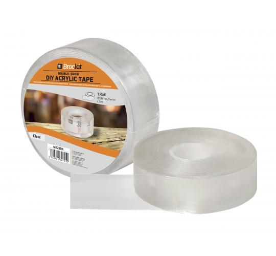 72 Rolls of brackit Strong Stick Clear Double-Sided Acrylic Mounting Tape – 25mm x 5m x 1mm – Transparent, Multipurpose Adhesive Tape – For Arts