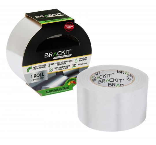 brackit Aluminium Foil Tape, Hot & Cold Temperature Resistant Roll - For HVAC Repair, Ducts, Insulation, Dryer (48mm)