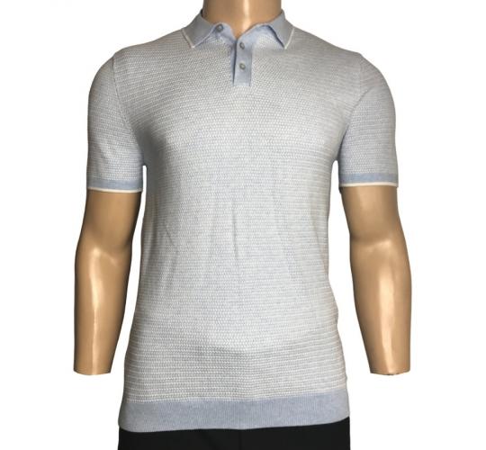 One Off Joblot of 5 Men's Ex-Chainstore Light Blue Textured Polo Shirt