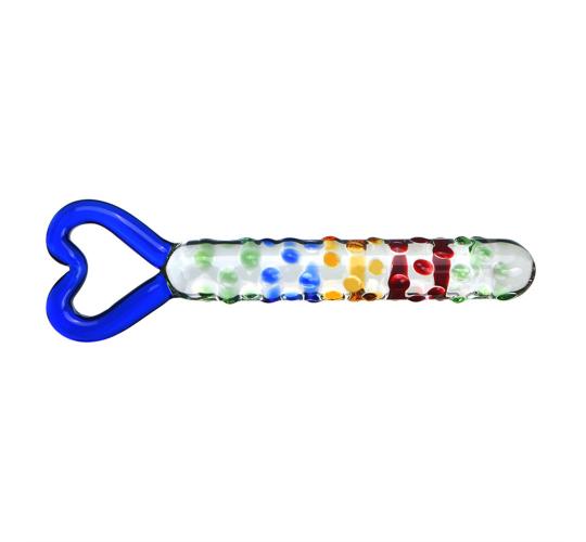 10pcs - Glistening Colourful Rainbow Raindrop Textured Crystal Glass Dildo With Heart Shape Handle|GCAP166|UK seller