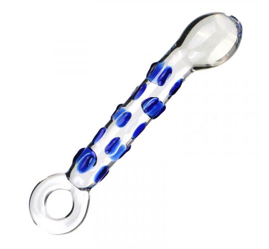 10pcs - Blue Spots Transparent Glass Dildo With Ring Handle|GCAP176|UK seller