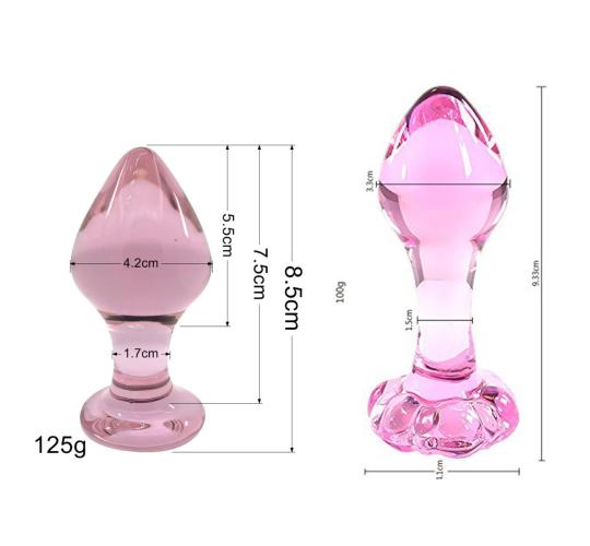 10pcs - Pink Anal Butt Plug Glass Dildo – Flower Base and Flat Base - Random|GCAP178-Flower Base/Flat Base|UK seller