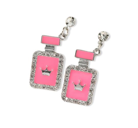 10pcs - Rectangle Shape Silver Crown Perfume Bottle Crystal Earrings in Pink|GCJ443|UK seller