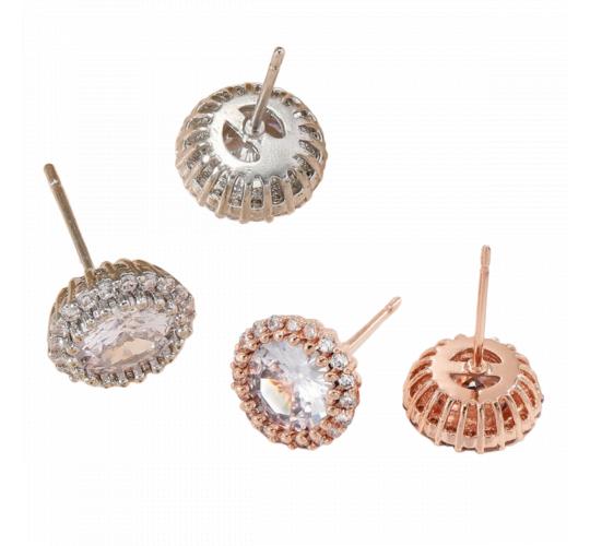 10pcs - Clear Crystal Cubic Zirconia Round Stud Earrings in Silver Tone or Rosegold Tone - Random Colour|GCJ402-Silver/Rosegold|UK seller