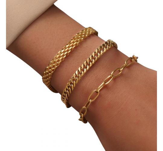 10pcs - Fashionable Three Layers Gold Tone Women Chain Bracelet Set|GCJ403|UK seller