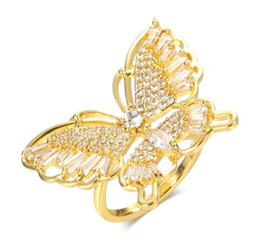 10pcs - Sparkling Gold Tone Butterfly With Crystals Open Ring|GCJ409-Gold|UK seller