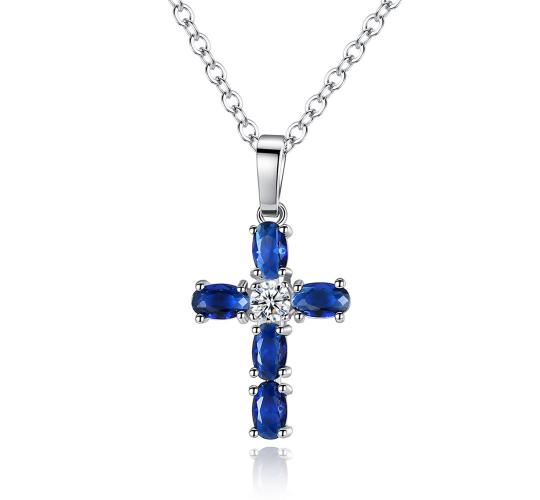 10pcs - Beautiful Blue Sapphire Crystal Cross Silver Pendant Necklace|GCJ411|UK seller