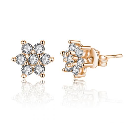 10pcs - Sparkling Crystals Women Rosegold Flower Stud Earrings|GCJ412-Rosegold|UK seller