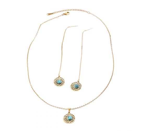 10pcs - Natural Turquoise Stone Gold Tone Round Necklace and Earrings Set|GCJ419|UK seller