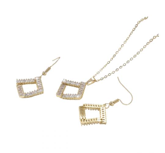 10pcs - Gold Tone Crystal Square Shape Necklace and Earrings Set|GCJ421|UK seller