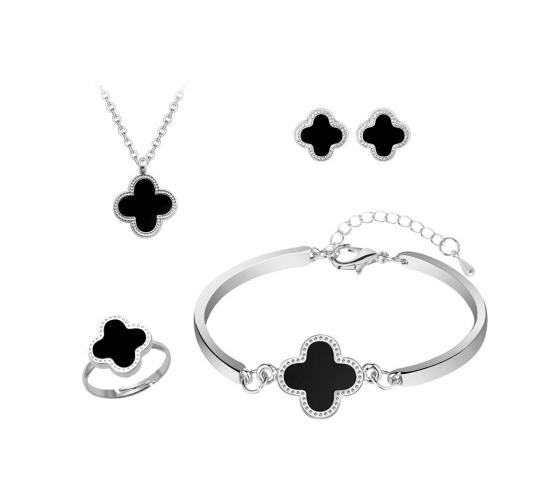 40pcs - Elegant Black Four Leaf Clover Necklace, Earring, Bracelet and Ring Jewellery 10 sets|GCJ423|UK seller