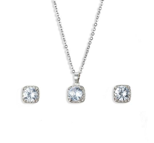 10pcs - Silver Tone Square Crystal Pendant Necklace and Stud Earrings Set|GCJ428|UK seller