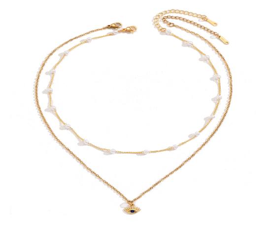 10pcs - Beautiful Blue Eye and Pearl Necklaces Set in Gold Tone|GCJ431|UK seller