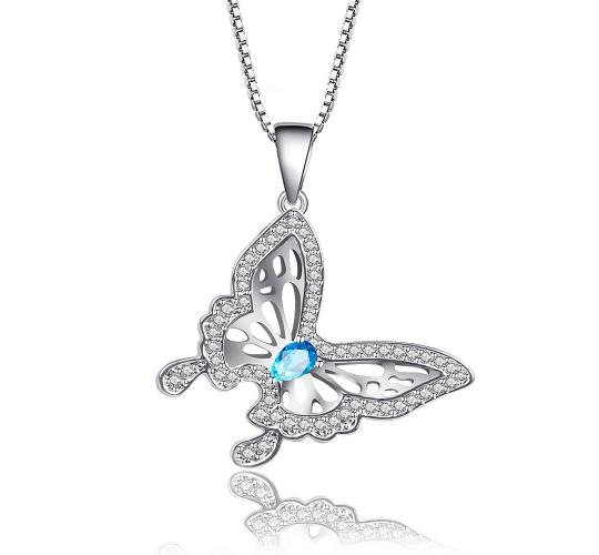10pcs - Beautiful Blue Crystal Butterfly Silver Pendant Necklace|GCJ435|UK seller