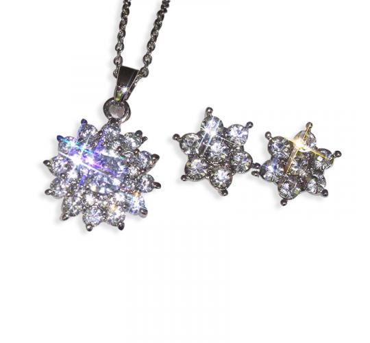 10pcs - Sparkling Crystal Sunflower Necklace And Stud Earrings Set In Silver Tone|GCJ415|UK seller
