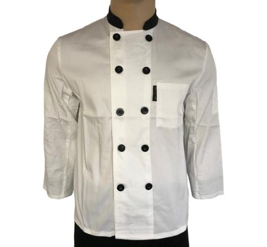 Wholesale Joblot of 10 White & Black Collar Long Sleeve Chef Jackets