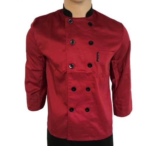 Wholesale Joblot of 10 Red & Black Collar Long Sleeve Chef Jackets