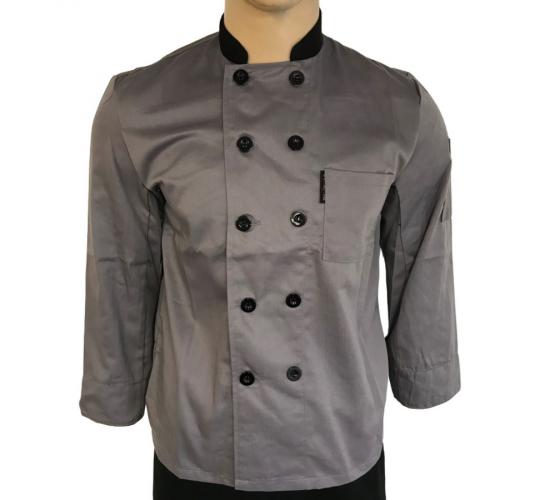 One Off Joblot of 13 Grey & Black Collar Long Sleeve Chef Jackets