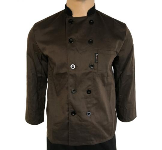 Wholesale Joblot of 10 Brown & Black Collar Long Sleeve Chef Jackets