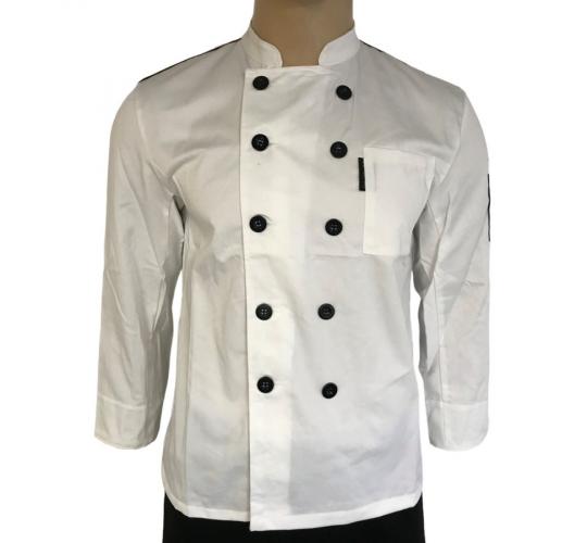 Wholesale Joblot of 10 White & White Collar Long Sleeve Chef Jackets