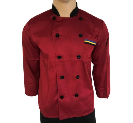 Wholesale Joblot of 10 Red W/ Striped Pocket Long Sleeve Chef Jackets