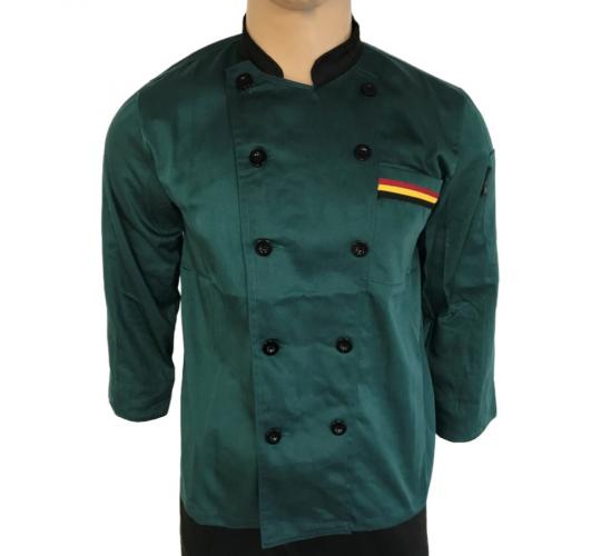 Wholesale Joblot of 10 Green W/ Striped Pocket Long Sleeve Chef Jackets
