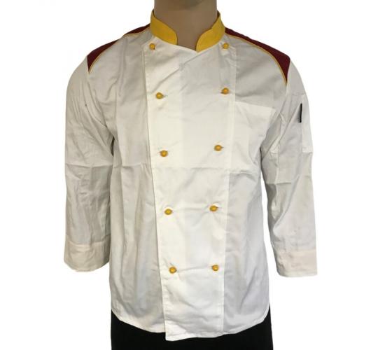 One Off Joblot of 11 White & Yellow Collar Long Sleeve Chef Jackets
