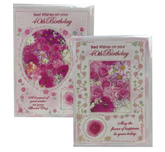 One Off Joblot of 144 Mixed Traditional Floral "40th Birthday" Cards
