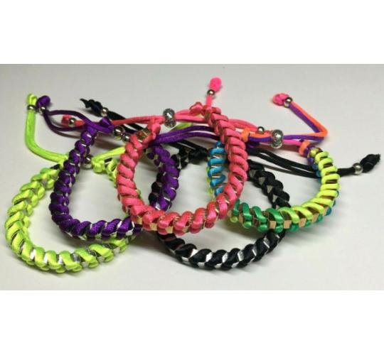 Wholesale Joblot Of 50 Box Link Metal & Fabric Bracelets In 5 Colour Variations