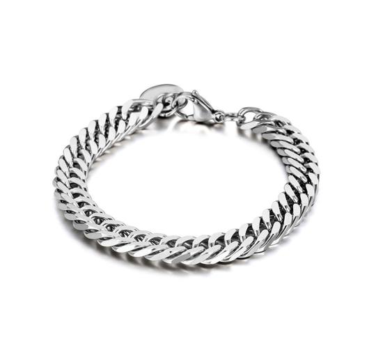 10pcs - Men Lobster Clasp Double Curb Link Bracelet in Silver Tone|GCJ433|UK seller