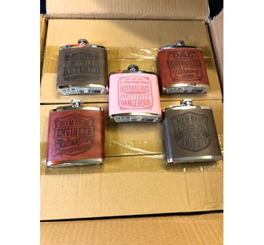 Wholesale lot 72 x Novelty Hip Flasks Top Bloke Pre-Branded  - Mixed Designs