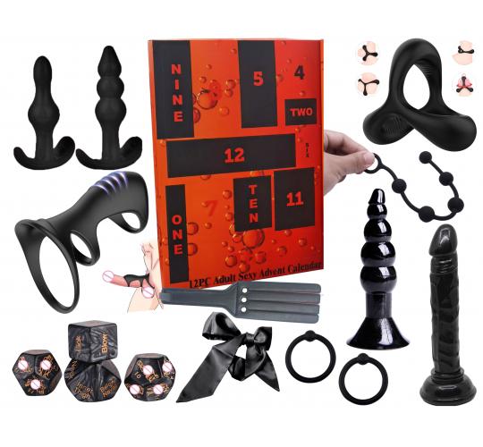 5 Boxes - Sex Toy Bundle Beginner Kit Butt Anal Plug Penis Ring and Bondage Adult Game Fetish Deluxe Advent Calendar - 12PC Each Boxes|GCAPSET038-Blac