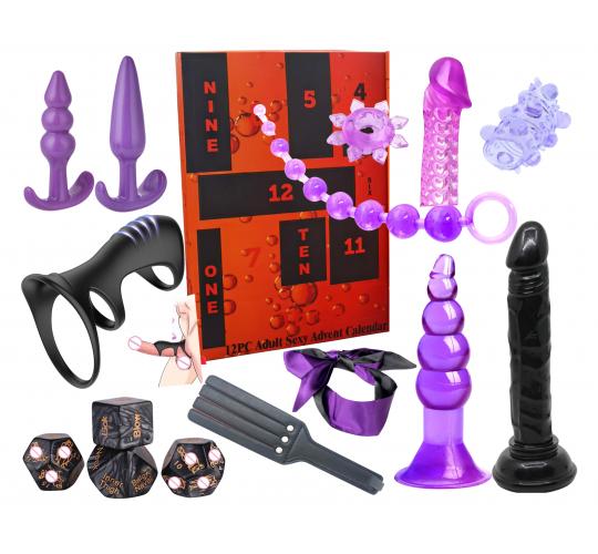 5 Boxes - Sex Toy Bundle Beginner Kit Butt Anal Plug Penis Ring and Bondage Adult Game Fetish Deluxe Advent Calendar - 12PC Each Boxes|GCAPSET038-Blac