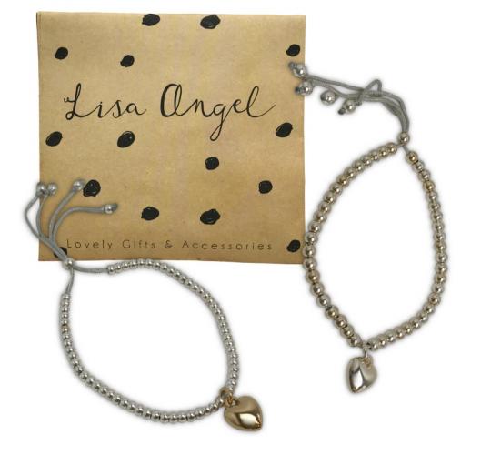 Wholesale Joblot of 50 Lisa Angel Mixed Heart Pendant Bracelets - Silver & Gold