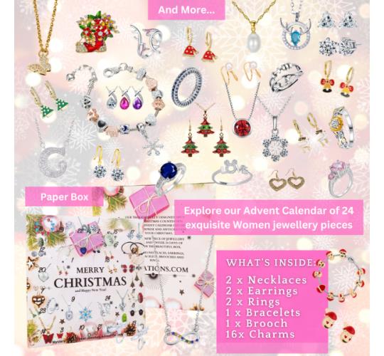 10 Boxes - Gifts for Her Christmas Advent Calendar Jewellery Set-Bracelet, Pendant, Earrings and Rings - 24pcs/Box|GCJSET021-3|UK seller