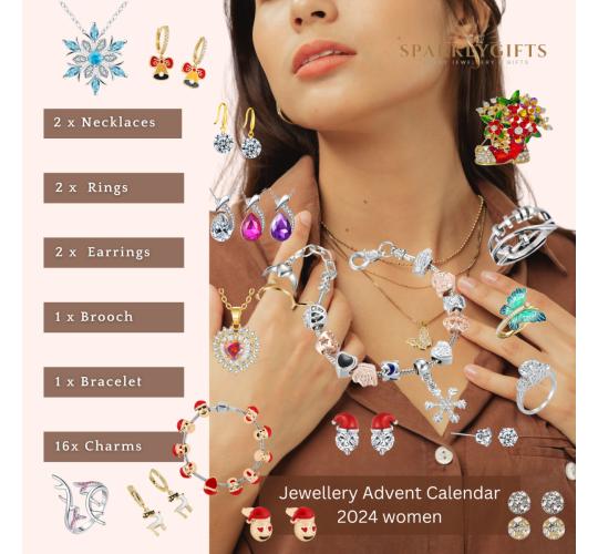 10 Boxes - Christmas Gifts for Her Advent Calendar Jewellery Set-Bracelet, Pendant, Earrings and Rings - 24pcs/Box|GCJSET021-4|UK seller