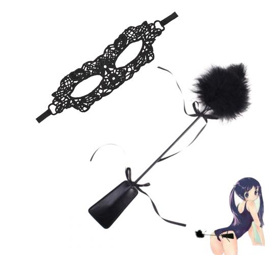 10pcs - 2-in-1 Spanking Paddle and Tickler and Sexy Embroidered Masquerade Mask|GCSM014GCL035-Black |UK seller