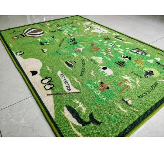 Little World Green Maps Polyester Area Rug Children Room Latex Anti-Slip Rug 120 x 80 cm