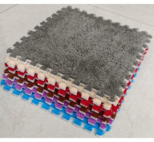 (Grey) 10pcs EVA Foam Soft & Shaggy Floor Mats Interlocking Rug Tiles - Puzzle Mat