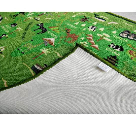 Little Animal World Map Green Polyester Area Rug for Children Room 150 x 80 cm