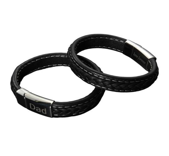 10pcs-Men’s Genuine Black Leather Bracelet With Dad And Love Forever Engraving|GCJ043-Black-Dad-Love Forever|UK seller
