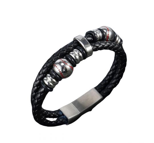 10pcs-Stylish Men’s Black Leather Beads Bracelet In Baseball Pattern|GCJ447-Baseball-Plain|UK seller