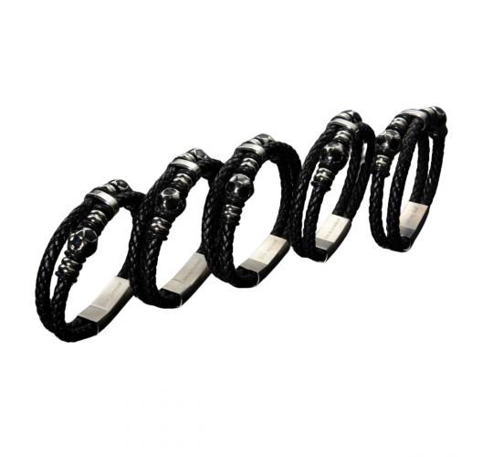 10pcs-Stylish Men’s Black Leather Beads Bracelet In Football Pattern With Engraved Messages (2pcs each)|GCJ447-Football-Variations|UK seller